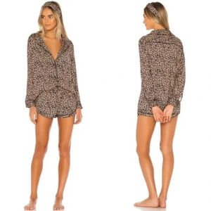 Plush Cheetah Print Shortie Pajama & Headband Set - NEW - Size Large